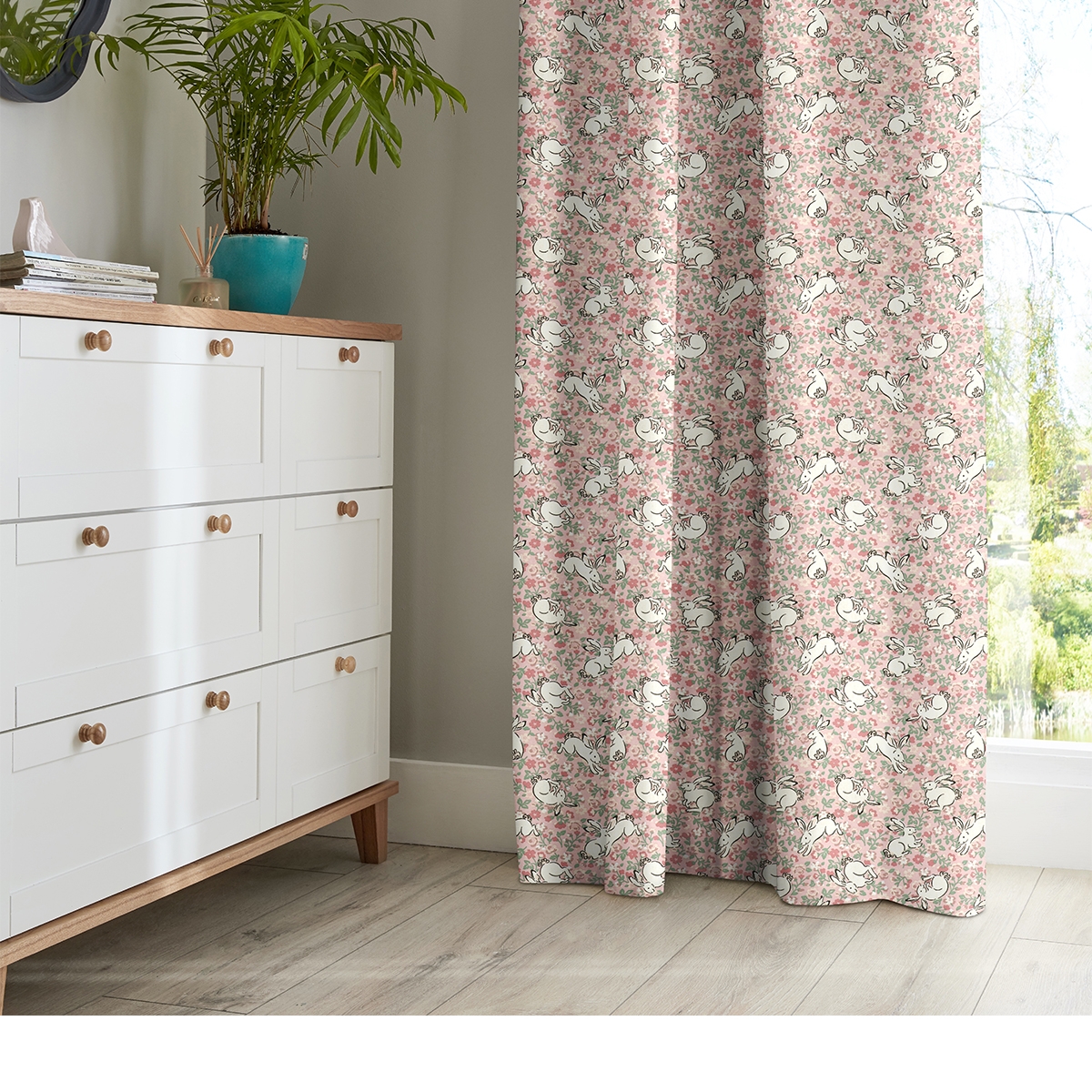 Product photograph of Cath Kidston Jumping Bunnies Blush Curtain from Choice Furniture Superstore.